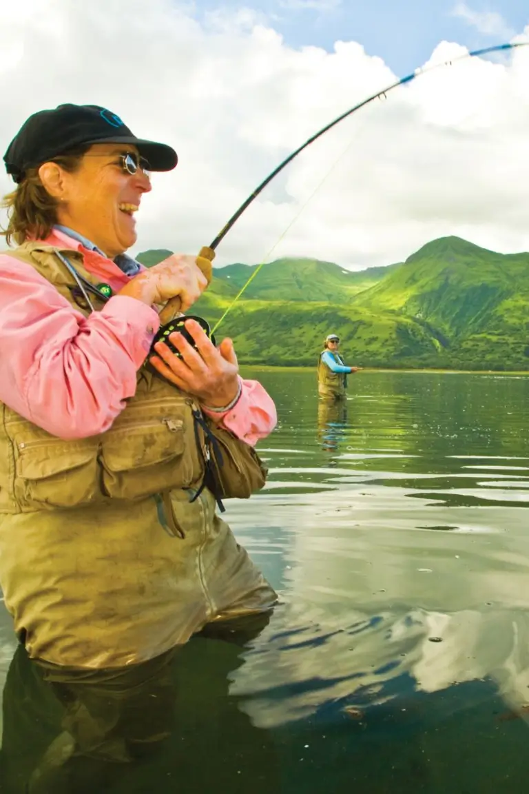 woman fishing in kodiak island